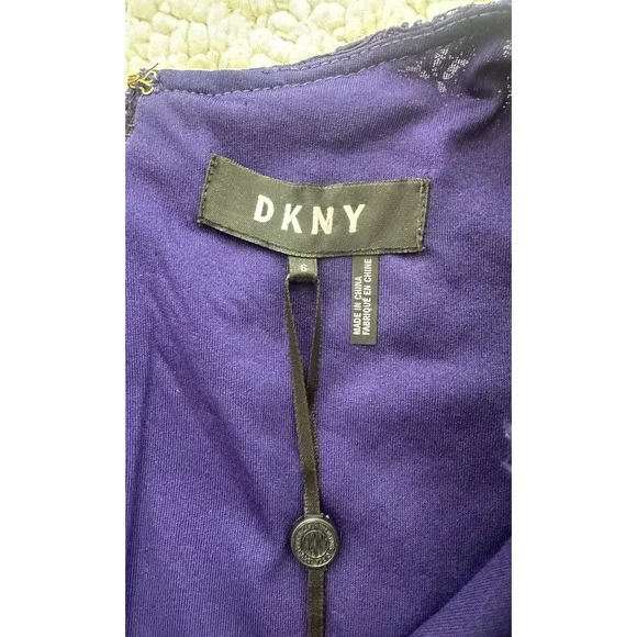 NEW DKNY Womens Purple Crochet Lace V-Neck Sleeveless Dress Size 6 Wedding NWT - Picture 6 of 12